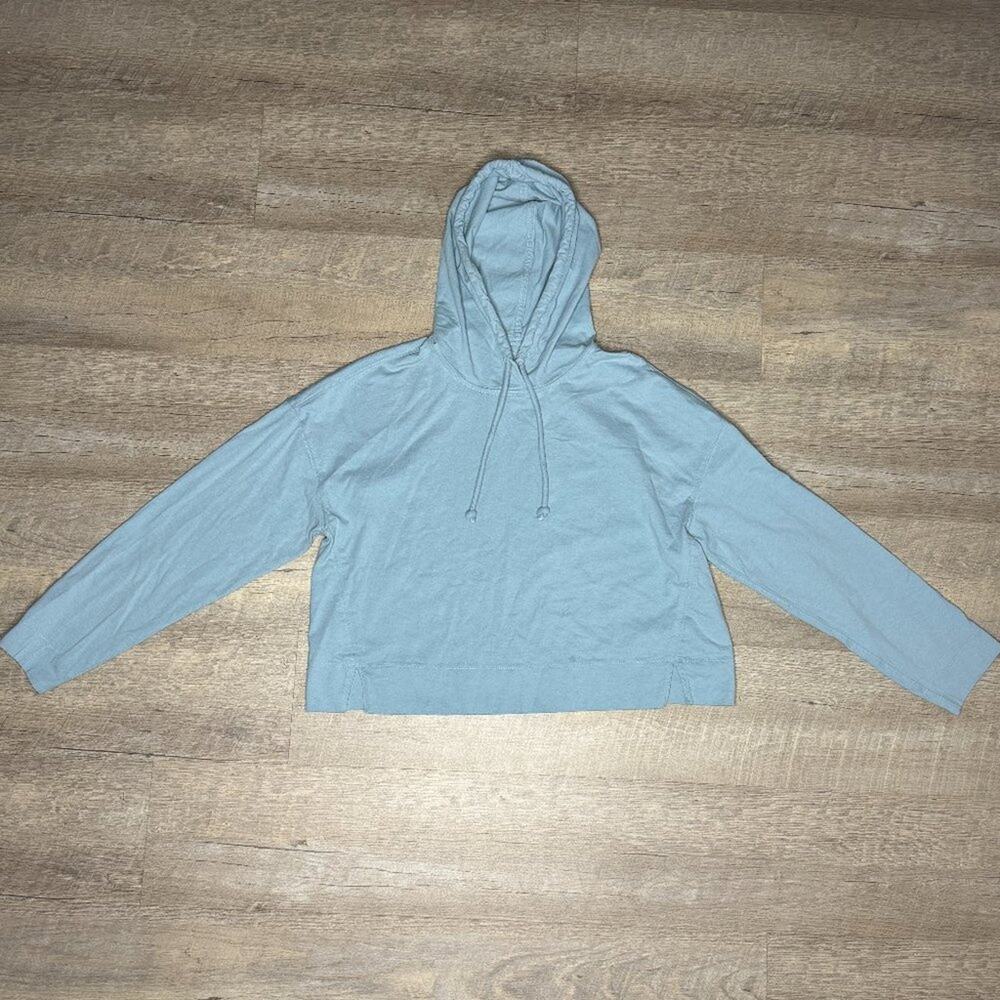 Everlane Blue Organic Cotton Crop Hoodie Granola Gorp Layer Crunchy Small Long S